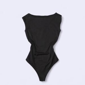 Black bodysuit with high neckline